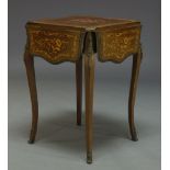 A walnut, marquetry and gilt metal mounted drop leaf side table, late 19th, early 20th Century,