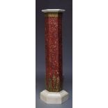 A scagliola and white marble hexagonal column, 20th Century, the column with stiff leaf and