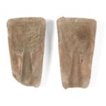 Two Chinese clay bronze moulds, Shang dynasty, probably for a farming tool, with broad tapered