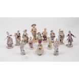 A collection of ceramic figurines, late 19th / early 20th century, to include two Meissen examples