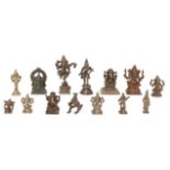 A group of brass and bronze figures, India, 17th-19th century, including eight figures of Ganesha,