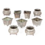 A set of five Chinese white metal salts, bases stamped with Chinese characters and maker's mark TYT,