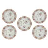 A set of five and a set of four Chinese porcelain 'Lowestoft' plates and saucer dishes, late 18th