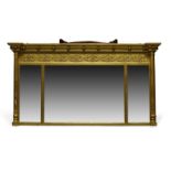 A Regency style gilt wood triple over mantle mirror, second half 20th Century, of rectangular