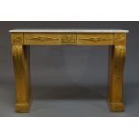 A French Empire style burr walnut and ormolu mounted console table, late 19th, early 20th Century,