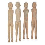 Four Chinese terracotta tomb figures, Yang Ling mausoleum, Han dynasty, each modelled as a