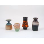 A group of modern studio ceramics, including an example by Scheurich Keramics, no. 208-21 to base,