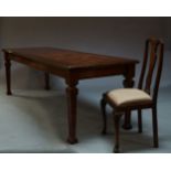 A George III style inlaid mahogany rectangular table, raised on square legs, 80cm high x 243cm