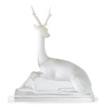 Modern Lalique ‘Model of a Deer’, design post-1945, clear and frosted glass, signed engraved Lalique