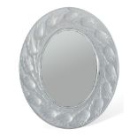 Modern Lalique table mirror, clear and frosted glass moulded with buds, with chromium plated back