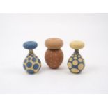 Jon Williams, a pair of glazed terracotta vases, one blue with yellow spherical splash decoration,