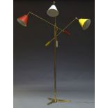 Attributed to Arredoluce, a Triennale floor lamp, Italy, c.1960, with three adjustable brass arms
