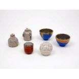 A selection of modern studio pottery of small proportions, comprising: two bowls by Margery Clinton,