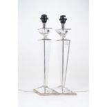 A pair of modern glass table lamps, of stylised tapering form, with kite form bases, each 45.5 cm (