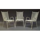 A set of three white painted garden chairs by Homa, Denmark, c.1970, the tubular steel frames with