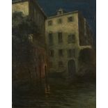 European School, mid-late 20th century- Venetian canal scene at night; oil on canvas laid down on