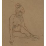 European School, late 20th century- Nude; pencil and crayon on paper, signed with initials EV
