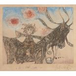Spanish School, circa 1970- Child on a mythical beast; etchingnwith aquatint in colours on wove,