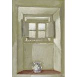 Alec Cobbe, British b.1945- A pot in a window at Centinale, Tuscany; acrylic on panel, signed with