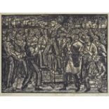 Wilhelm Tegtmeyer, German 1895-1968- Workers at a large meeting; woodcut on paper, signed and
