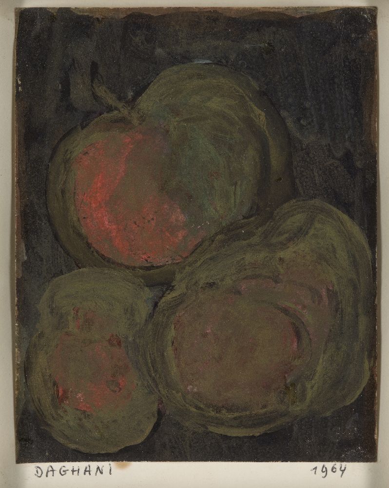 Arnold Daghani, Romanian 1909-1985- Apples; gouache, bears inscription and dated 1964, 13x10cm (ARR)