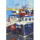 Sylvia Paul, British, late 20th/early 21st century- Fishing Boats, Bridlington Harbour; oil on