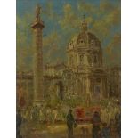 Modern British School, early 20th century- Crowds in Trafalgar Square, London; oil on canvas, 48.