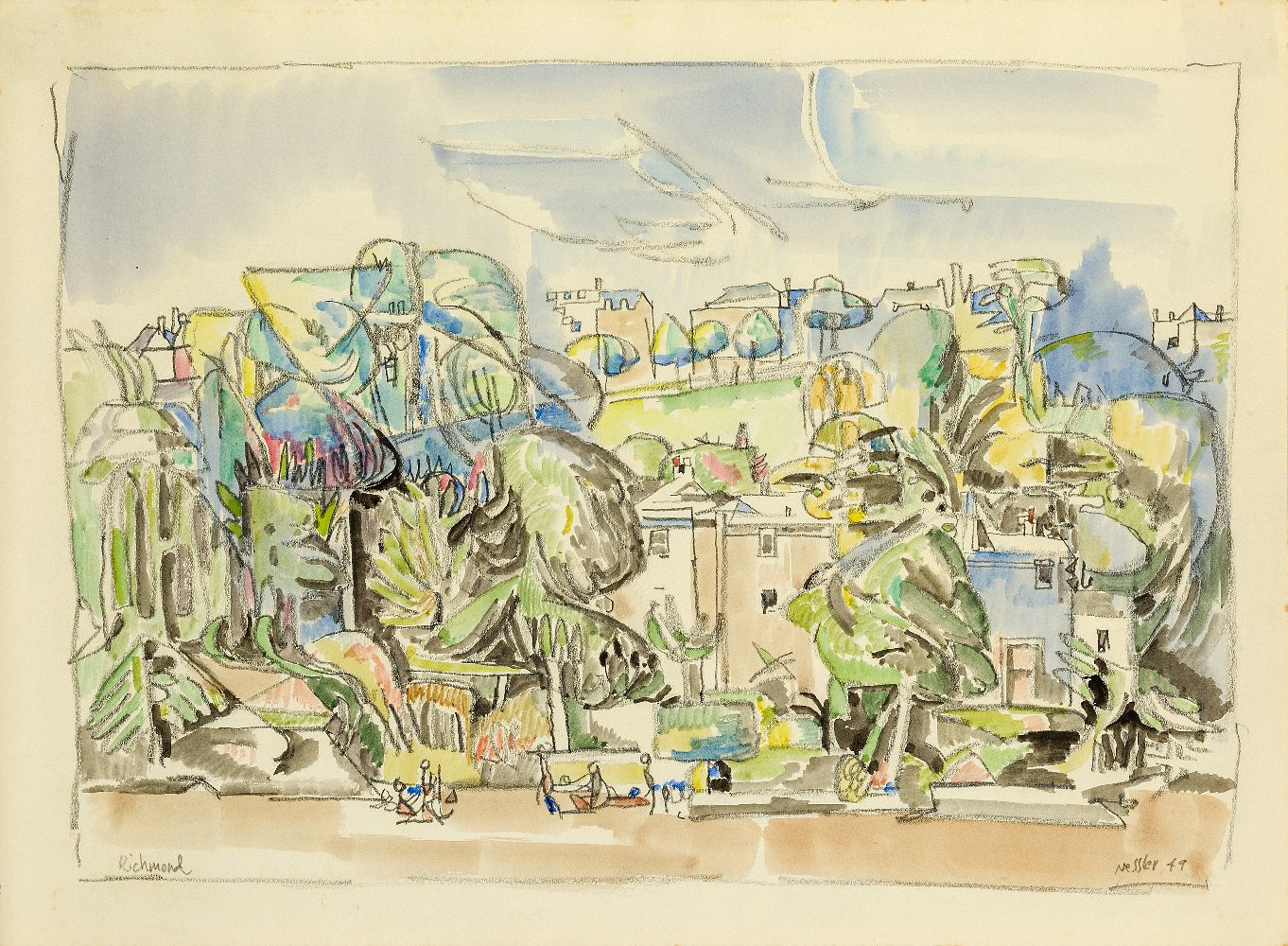 Walter Nessler, German/British 1912-2001- Richmond, 1949; watercolour and pencil, signed, titled and - Image 2 of 3