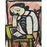 Carlos Carnero, Uruguayan/French 1922-1980- Study of a woman reading; gouache, pastel and pencil,
