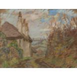 Attributed to Alice Des Clayes, British 1891-1968- Country lane; pastel, 21x26.4cm, (ARR)
