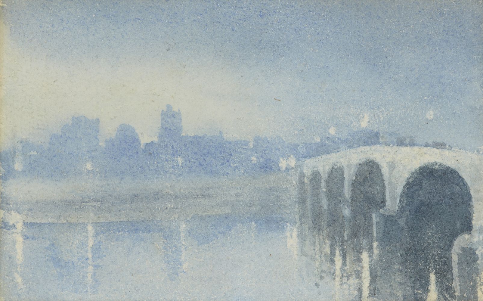T. Hall Hall, British, exh 1911-1913- Putney Bridge; watercolour, 9.5x14.5cm Provenance: with