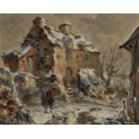 Raymond Besse, French 1899-1969- Vieille maisons en hiver en Berry; oil on board, signed, signed and