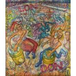 Alejandro Romero, Mexican b.1948- Covent Garden, London; mixed media on canvas, 215x183cm (