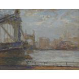 Pietro Sansalvadore, Italian 1892-1955- Hammersmith Bridge; oil on board, 7.3x9.5cm (ARR)