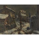 Raymond Besse, French 1899-1969- Silent view under snow; oil on panel, signed, bears inscription