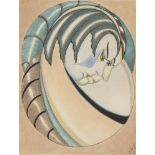 British School, mid-20th century- Art Deco Heads, 1932; coloured chalk and pencil on buff paper,