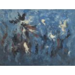 Abstract Expressionist School, mid-late 20th century- Untitled blue abstract; oil on board,