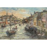 George Hann, British 1900-1979- Cornish harbour scene; oil on board, signed, 45x65.5cm (ARR)Please