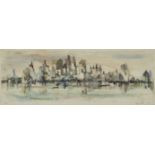 John Uht, American 1924-2010- New York skyline; watercolour, signed, titled and dated 1966,