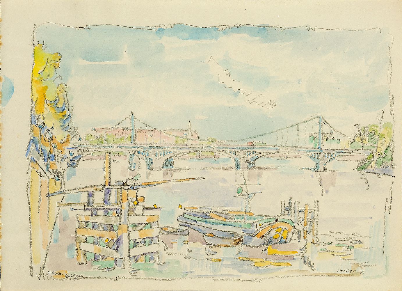 Walter Nessler, German/British 1912-2001- Richmond, 1949; watercolour and pencil, signed, titled and - Image 3 of 3