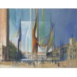 Regis Bouvier de Cachard, French b. 1929- Drapeaux sur la Place St. Marc; oil on canvas, signed