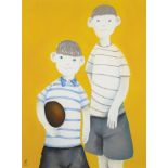Mackenzie Thorpe, British b.1956- Two boys; pastel and mixed media on board, signed, 86x65cm(ARR)