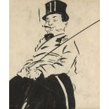 British School, early-mid 20th century- Man with a cigar and top hat; pen and brush and black ink,