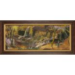 Edward Lysaght, British 1902-1997- River through woodland; oil on canvas, signed, 120x46cm, (ARR)