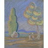 Frederick William George, British 1889-1971- Mexican Landscape; pastel on blue paper, 31x25cm (