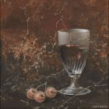 Pierre Jean Couarraze, French b.1944- Trois Cerises; oil on canvas, signed, signed and titled to the