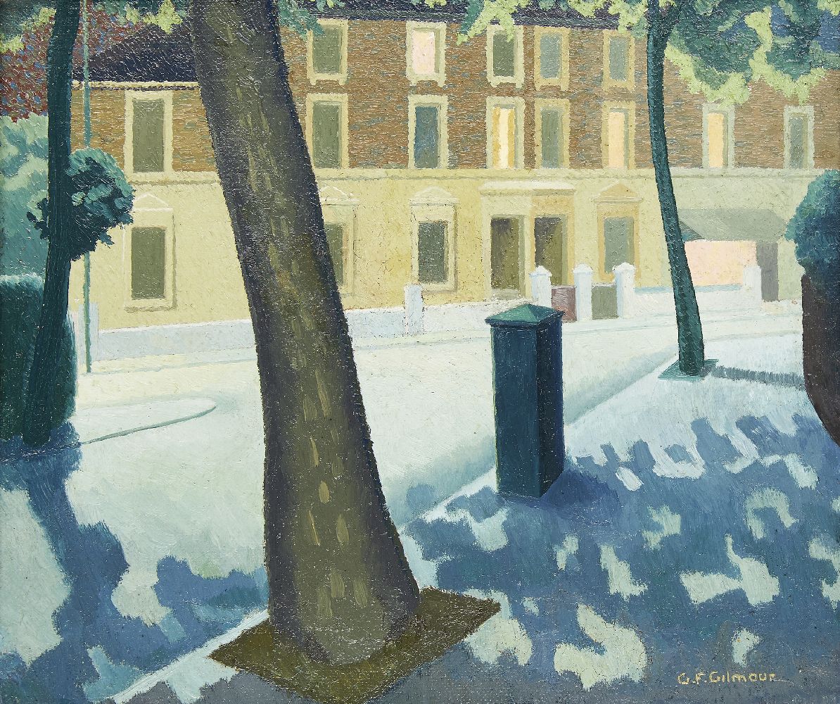 George Fisher Gilmour, British 1908-1984- Nocturne street scene; oil on canvas, 25x30.5cm, (ARR)