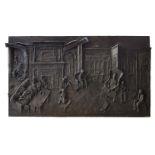 Ghisha Koenig, British 1921-1993- Figures in an interior scene, c. 1990; bronze relief plaque,