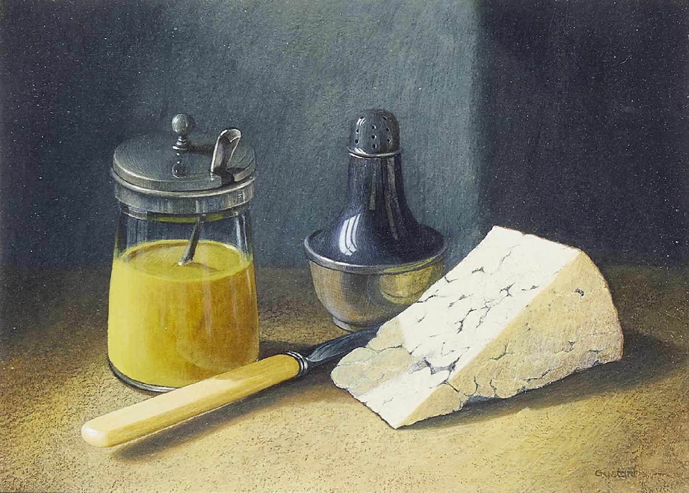 Tim Gustard, British b.1954- English Mustard; acrylic on board, signed, 13x18cm, (ARR) Provenance: