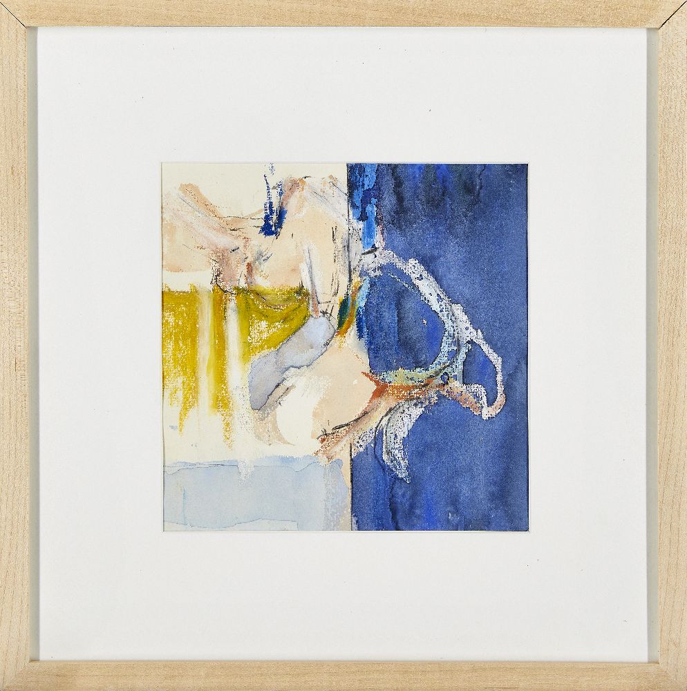 Adrian Heath, British 1930-1992- Abstract composition in blue and yellow; watercolour, 19.5x19cm, ( - Image 2 of 3